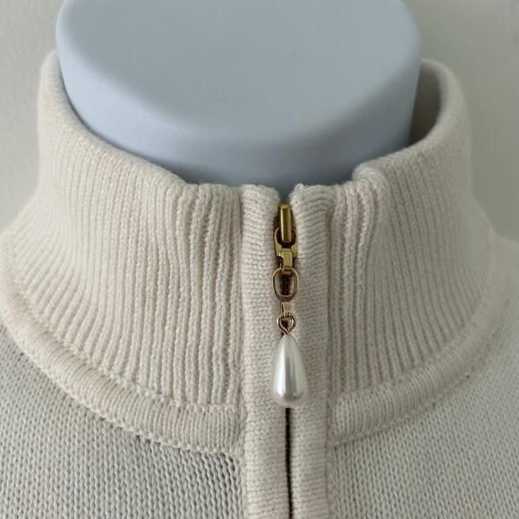 J. Crew Factory Women's Quarter Zip Pearl Zipper Striped Sweater L Large New - Picture 3 of 9